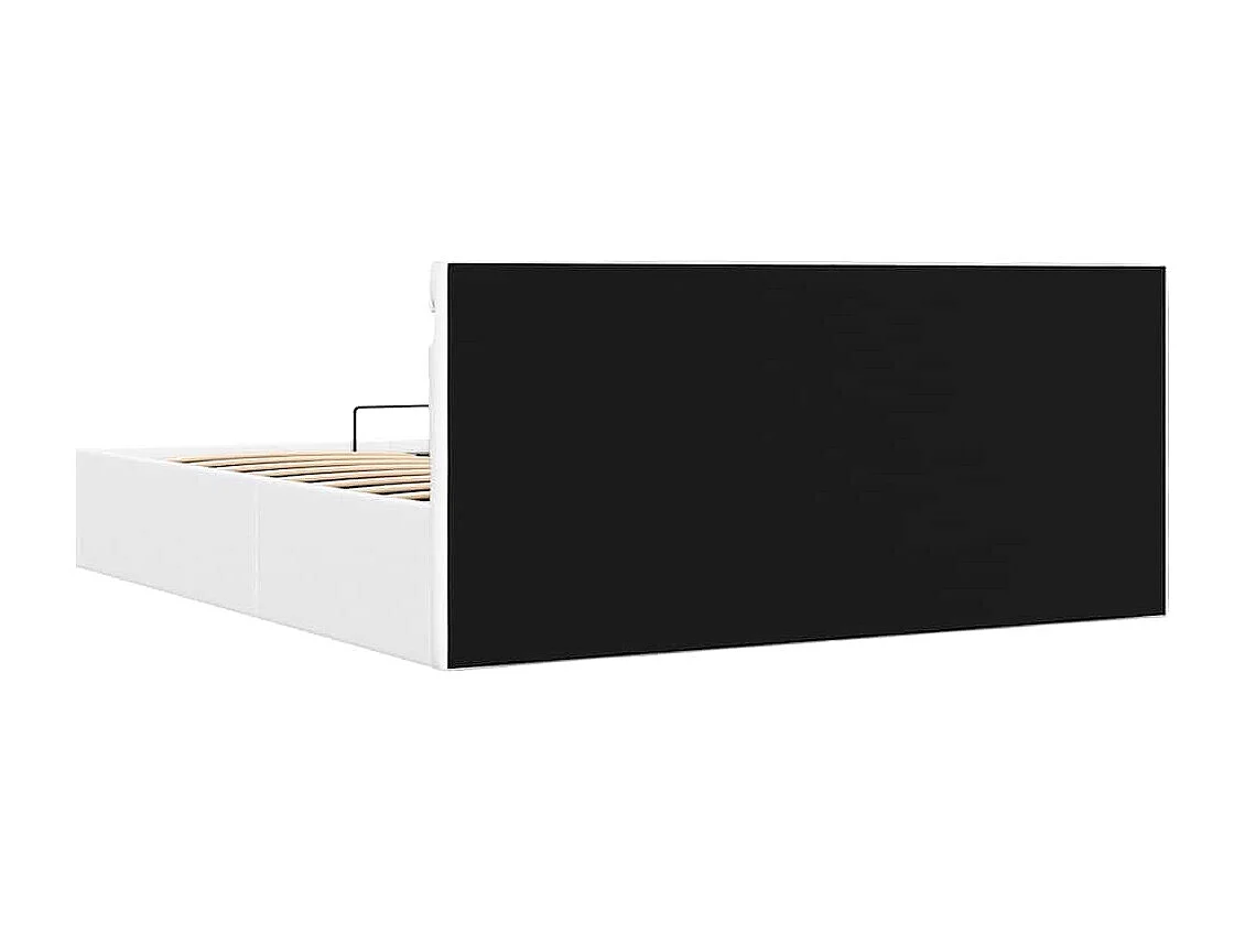 Cama hidráulica c/ arrumação LED 160x200cm couro artif. branco