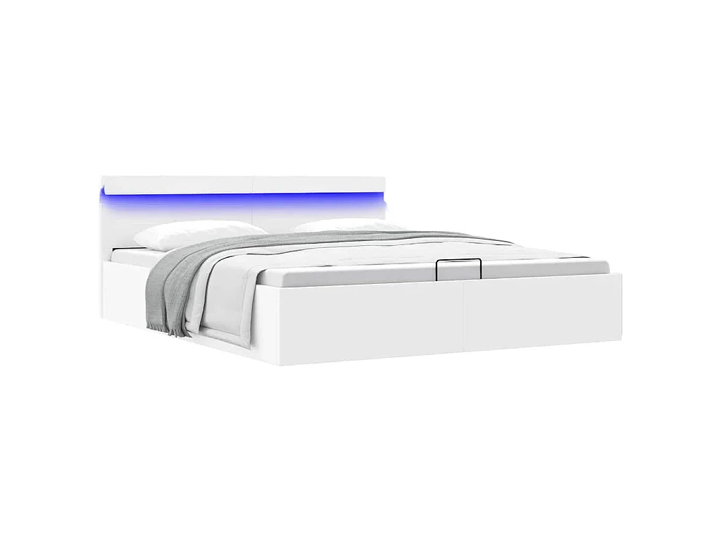 Cama canapé hidráulica con LED sin colchón blanco 160x200 cm