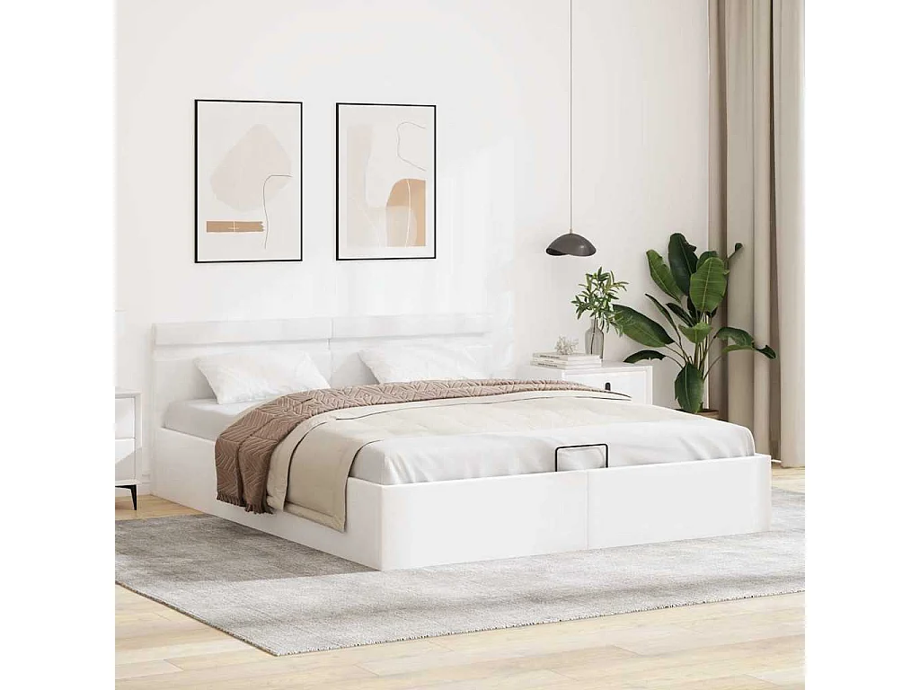 Cama canapé hidráulica con LED sin colchón blanco 160x200 cm