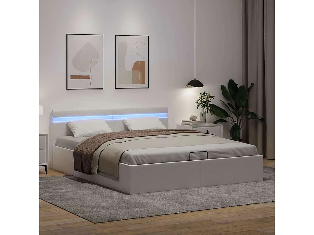 Giroletto Contenitore Idraulico LED Bianco Similpelle 160x200cm