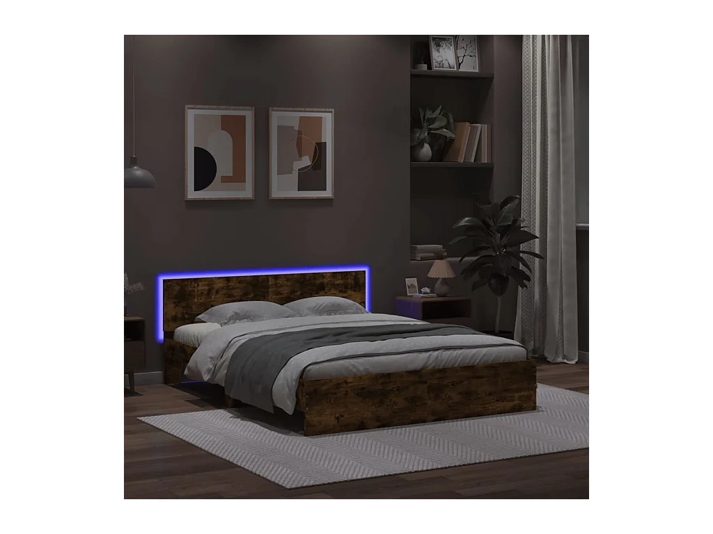 Cadre de lit avec LED sans matelas chêne fumé 160x200 cm