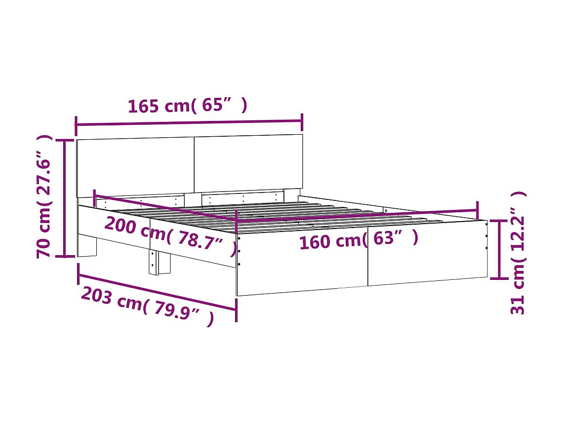 Bettgestell mit Kopfteil und LED-Beleuchtung Räuchereiche