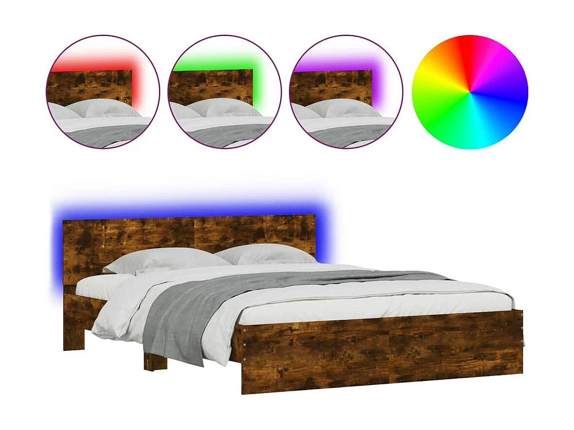 Cadre de lit avec LED sans matelas chêne fumé 160x200 cm