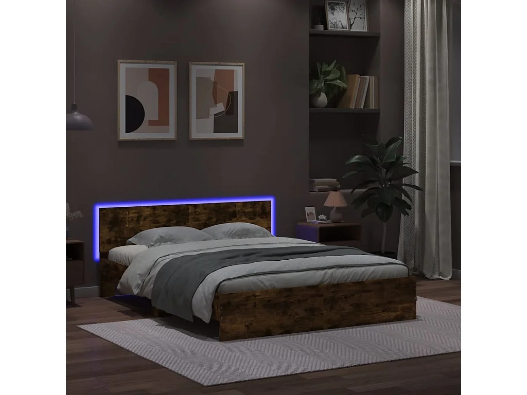 Cadre de lit avec LED sans matelas chêne fumé 160x200 cm