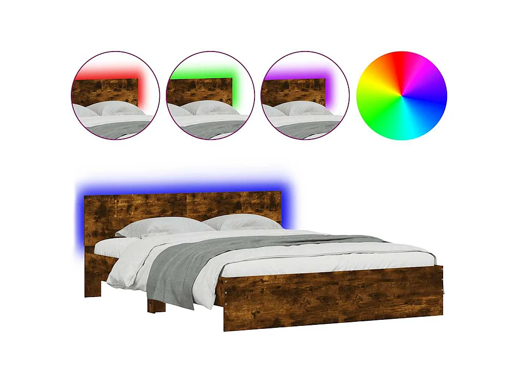 Cadre de lit avec LED sans matelas chêne fumé 160x200 cm