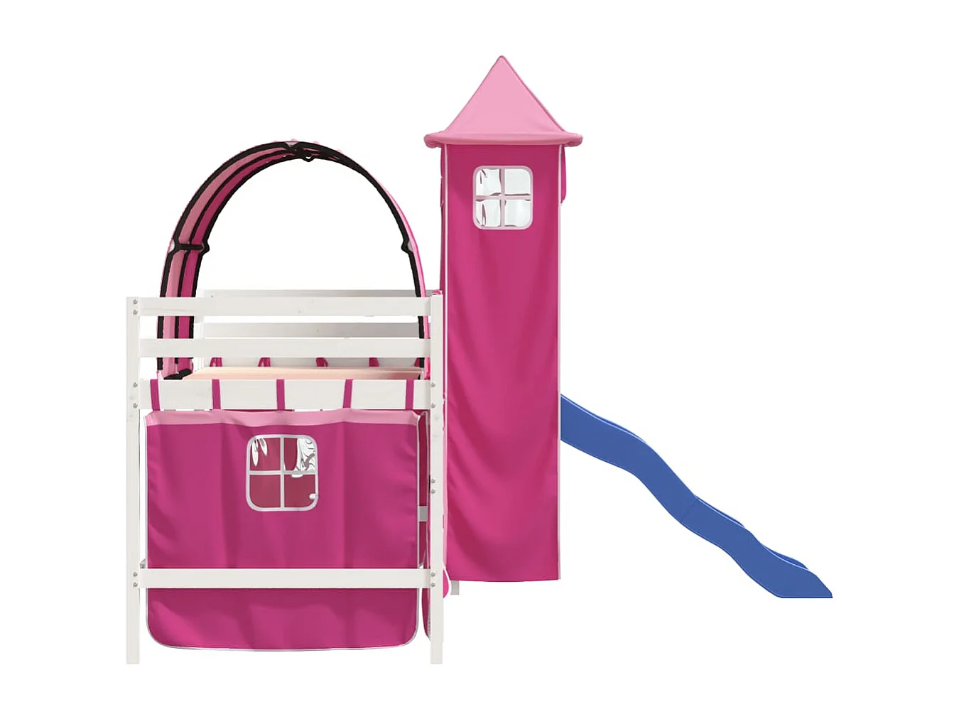 Kinderhochbett mit Turm Rosa 80x200 cm Massivholz Kiefer