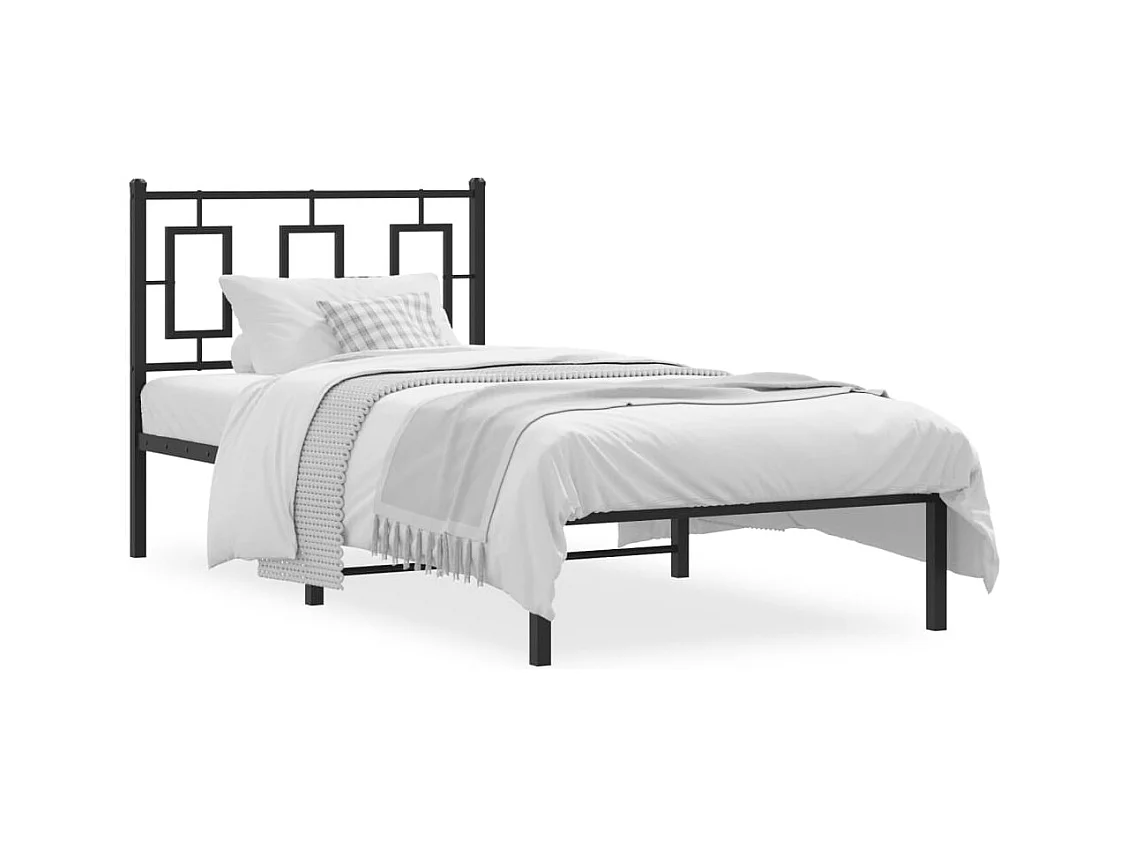 Cadre de lit métal sans matelas avec tête de lit noir 90x190 cm