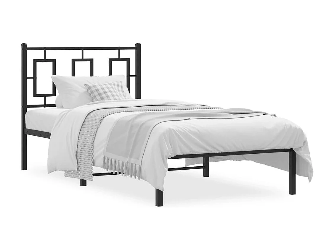 Cadre de lit métal sans matelas avec tête de lit noir 90x190 cm
