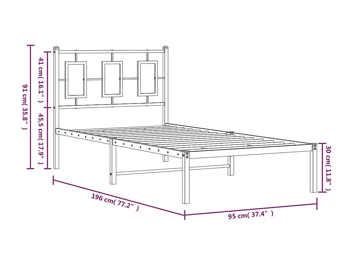 Cadre de lit métal sans matelas avec tête de lit noir 90x190 cm
