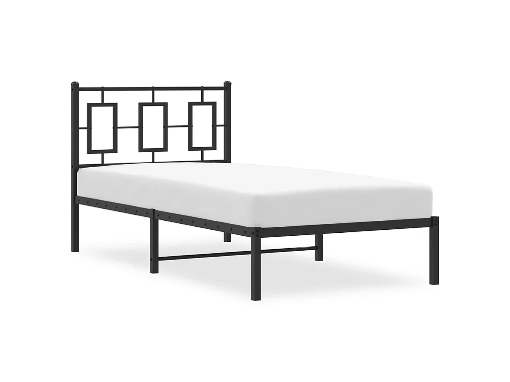 Cadre de lit métal sans matelas avec tête de lit noir 90x190 cm