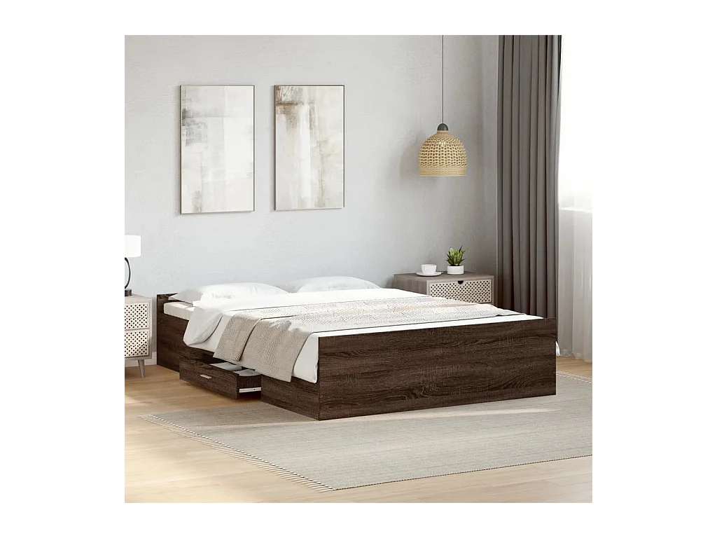 Cadre de lit avec tiroirs sans matelas chêne marron 135x190 cm