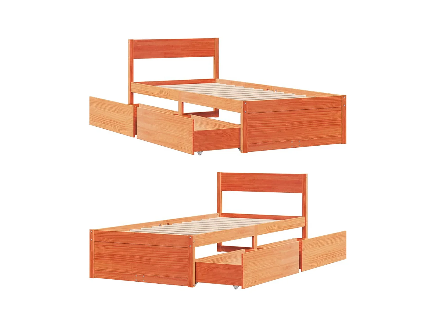 Cadre de lit sans matelas cire marron 100x200cm bois pin massif