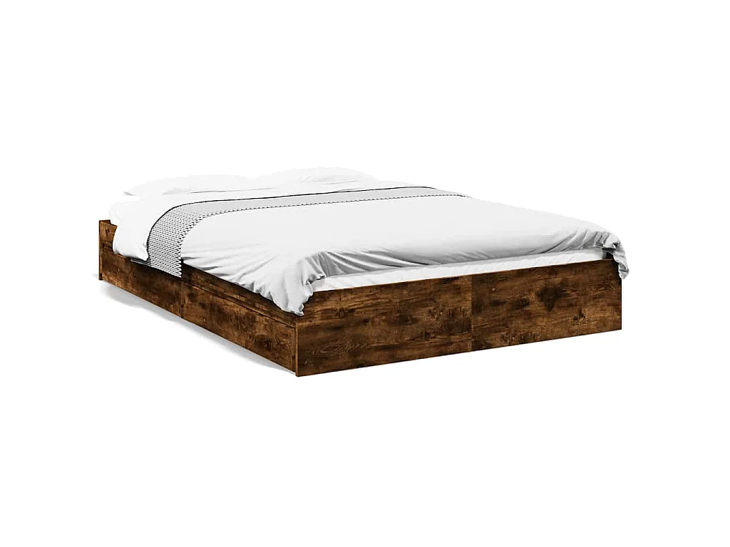 Cadre de lit avec tiroirs sans matelas chêne fumé 160x200 cm