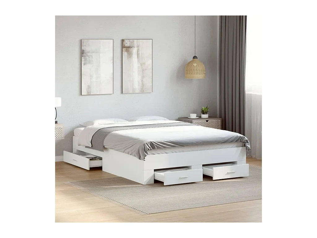 Cadre de lit avec tiroirs sans matelas blanc 120x200 cm
