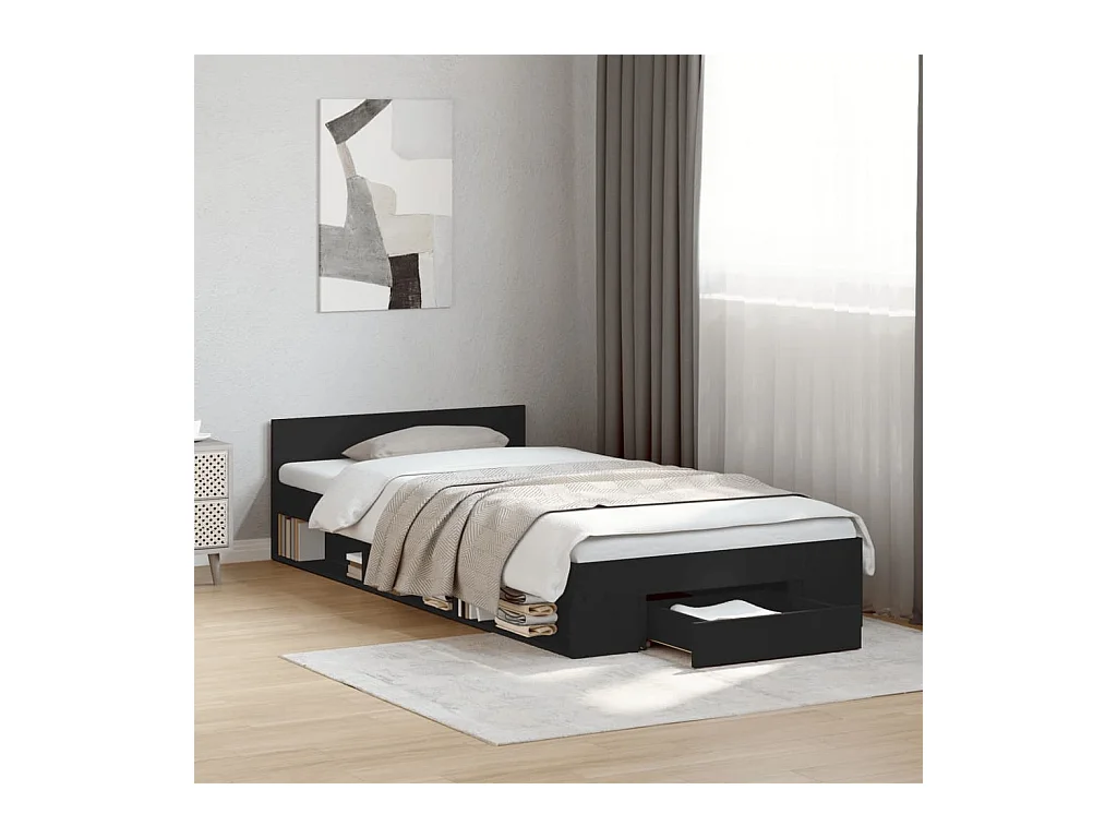 Bedframe met lade bewerkt hout zwart 100x200 cm