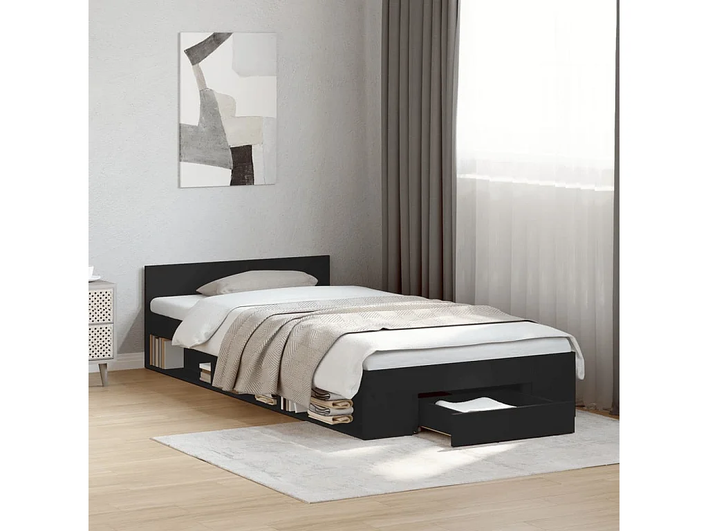 Cadre de lit avec tiroir sans matelas noir 100x200 cm
