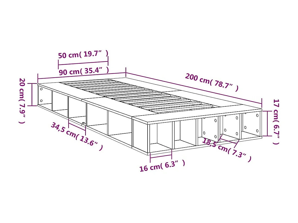 Bettgestell Sonoma-Eiche 90x200 cm Holzwerkstoff