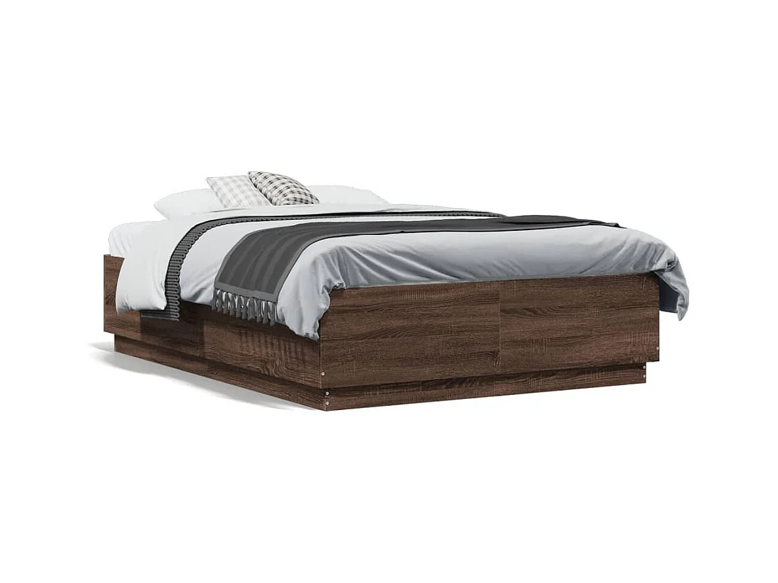 Bettgestell mit LED Braun Eichen-Optik 135x190 cm Holzwerkstoff