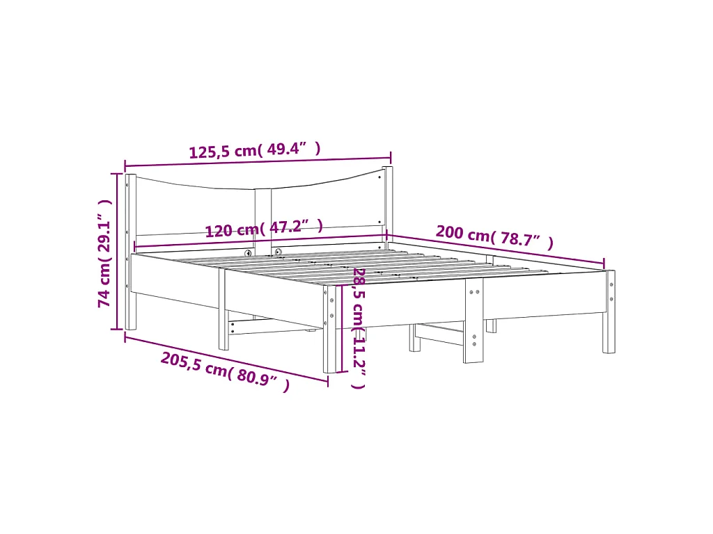 Cadre de lit sans matelas 120x200 cm bois de pin massif