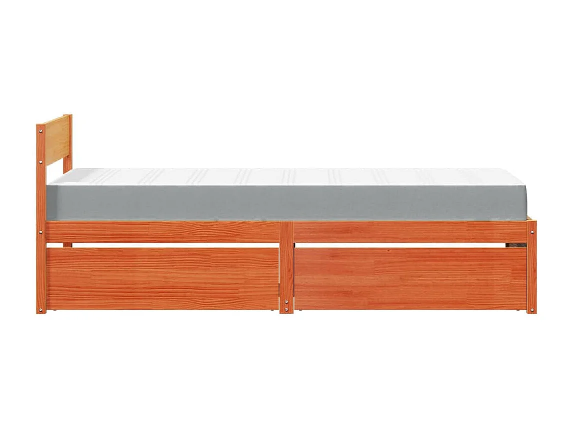 Letto Cassetti e Materasso Marrone Cera 90x190cm Massello Pino