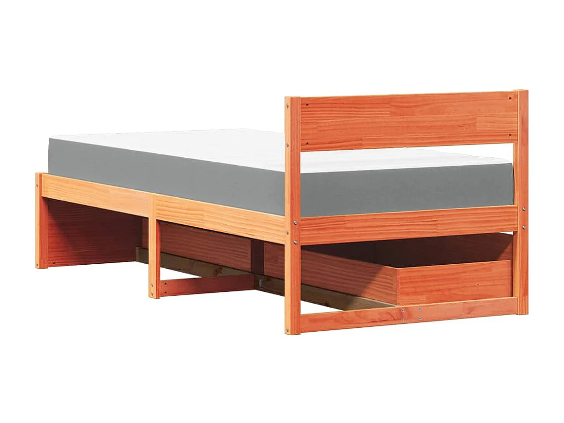 Letto Cassetti e Materasso Marrone Cera 90x190cm Massello Pino
