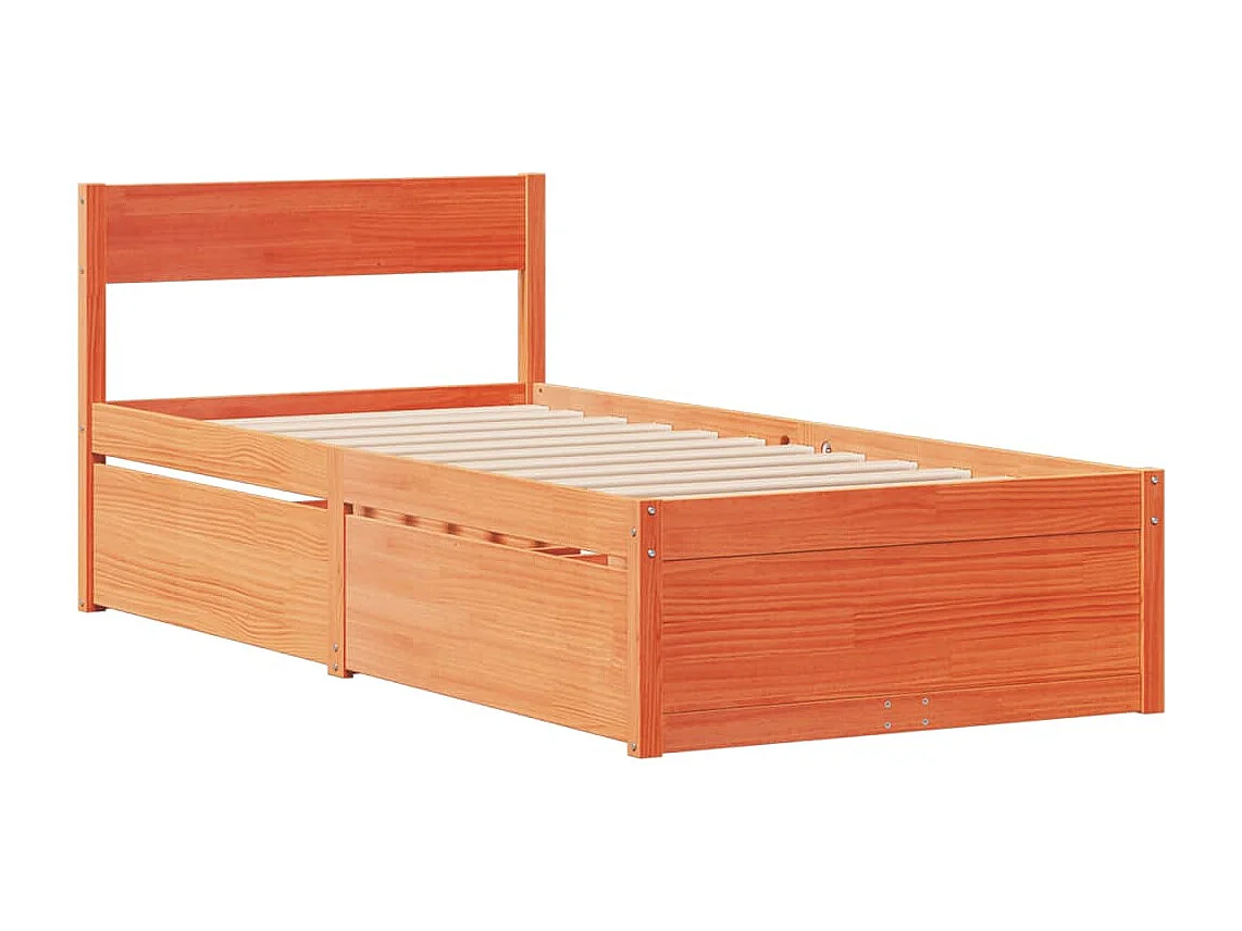 Letto Cassetti e Materasso Marrone Cera 90x190cm Massello Pino