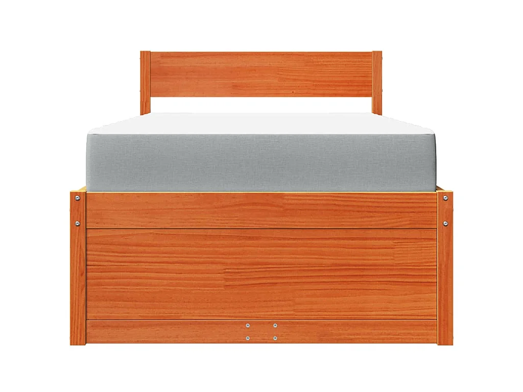 Letto Cassetti e Materasso Marrone Cera 90x190cm Massello Pino