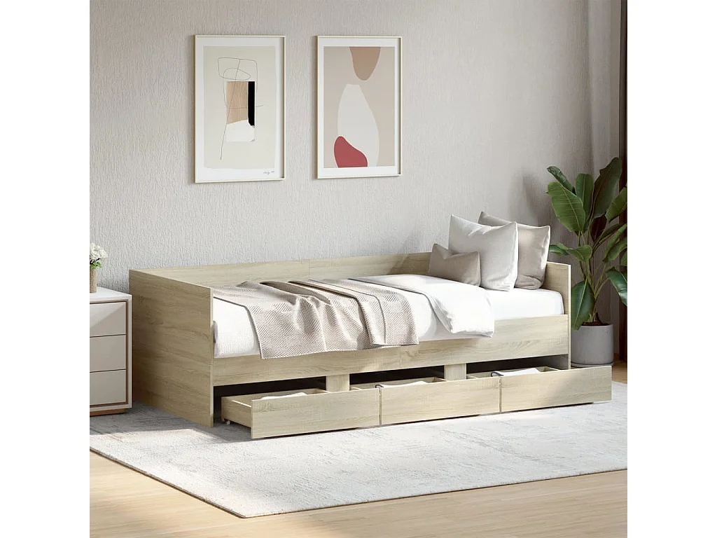 Lit de jour avec tiroirs sans matelas chêne sonoma 100x200 cm