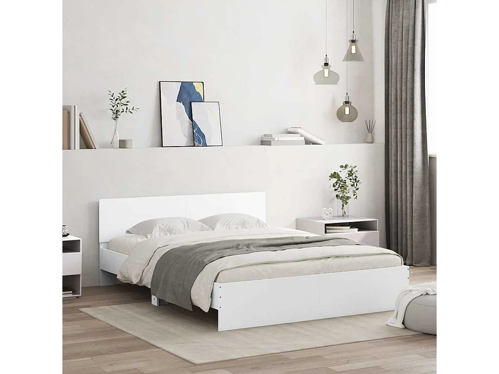 Cadre de lit avec LED sans matelas blanc 150x200 cm