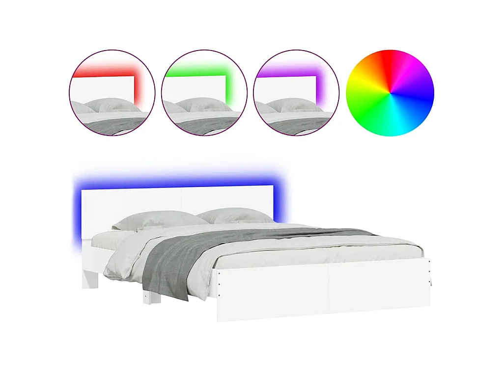 Cadre de lit avec LED sans matelas blanc 150x200 cm