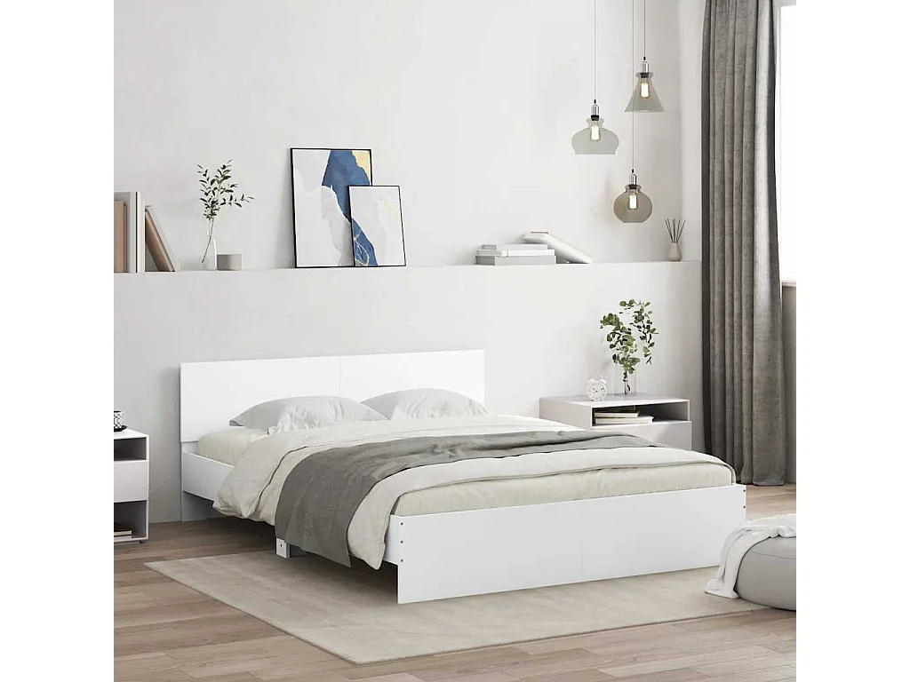 Cadre de lit avec LED sans matelas blanc 150x200 cm