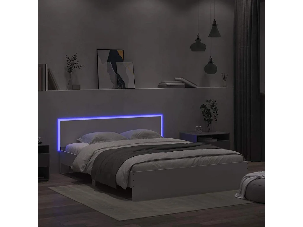 Cadre de lit avec LED sans matelas blanc 150x200 cm