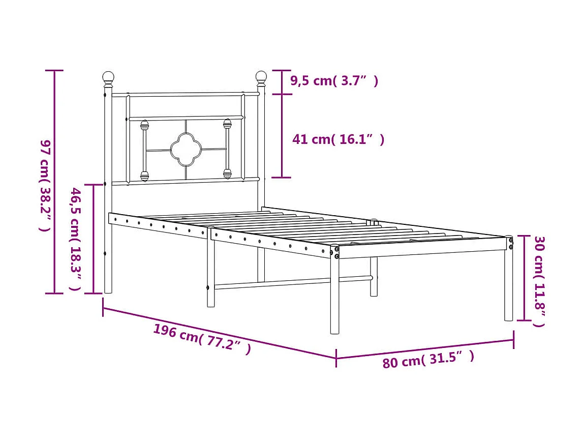 Bedframe met hoofdbord zonder matras metaal wit 75x190 cm