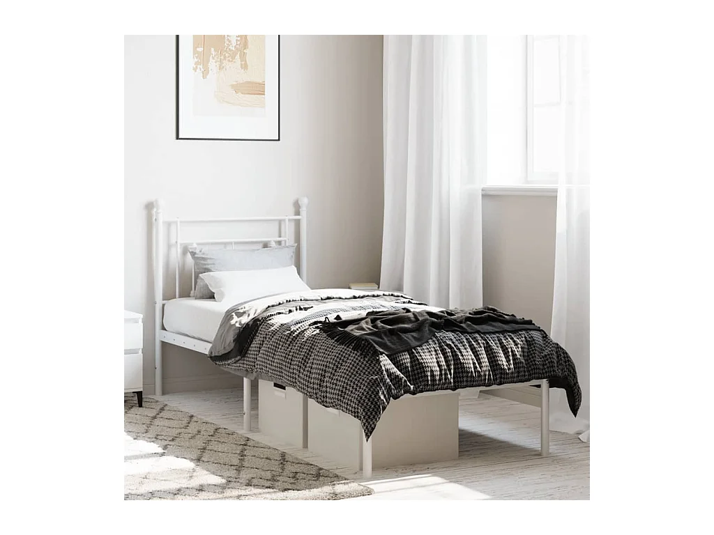 Cadre de lit métal sans matelas avec tête de lit blanc 75x190cm