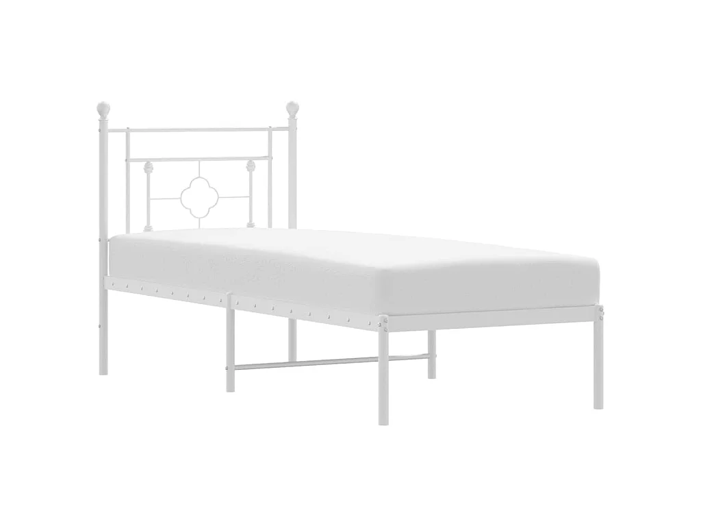 Cadre de lit métal sans matelas avec tête de lit blanc 75x190cm