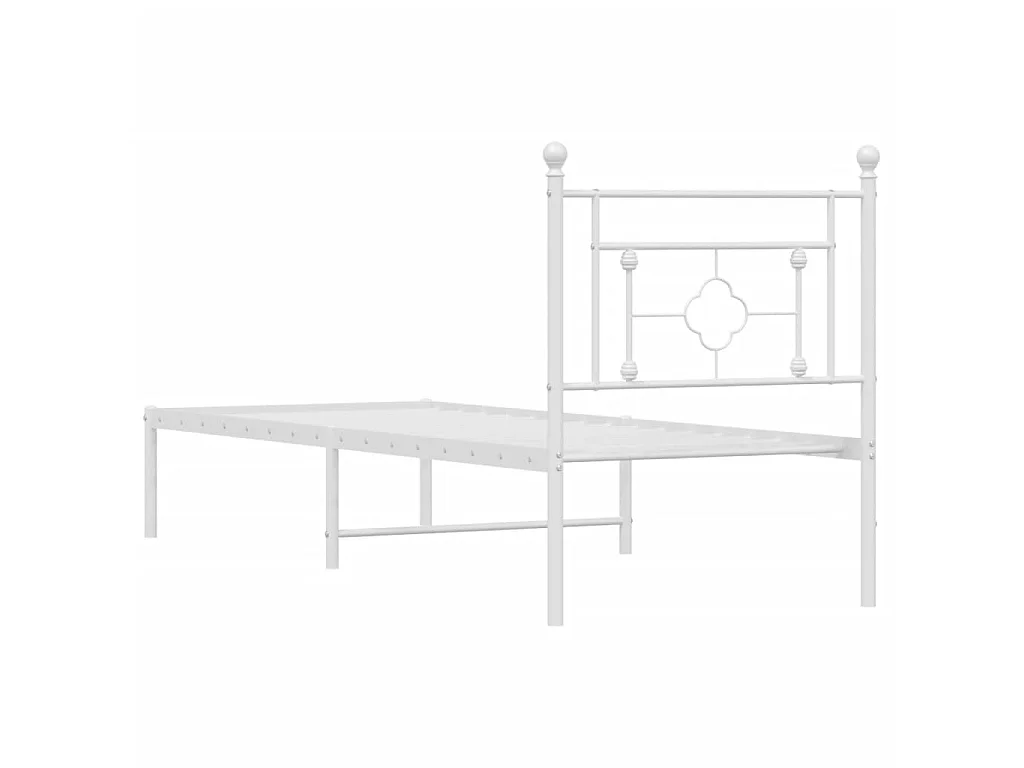 Cadre de lit métal sans matelas avec tête de lit blanc 75x190cm