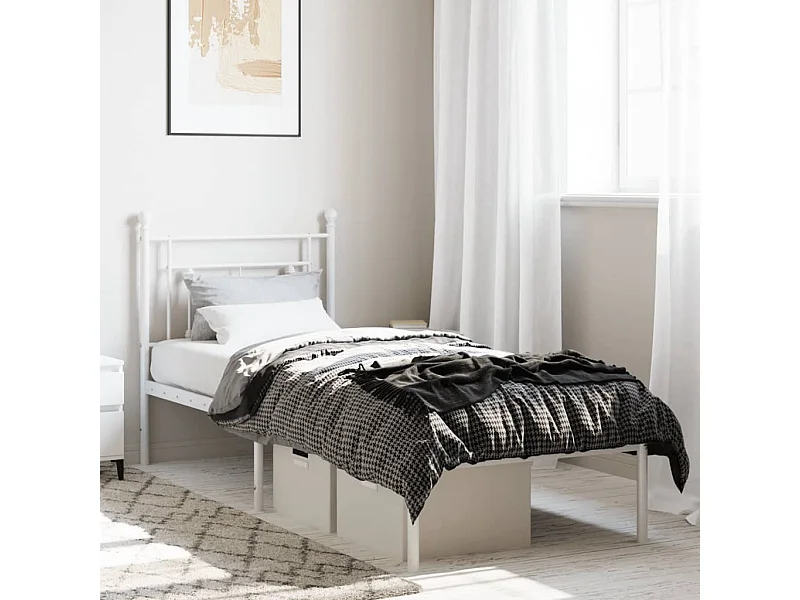 Bedframe met hoofdbord zonder matras metaal wit 75x190 cm