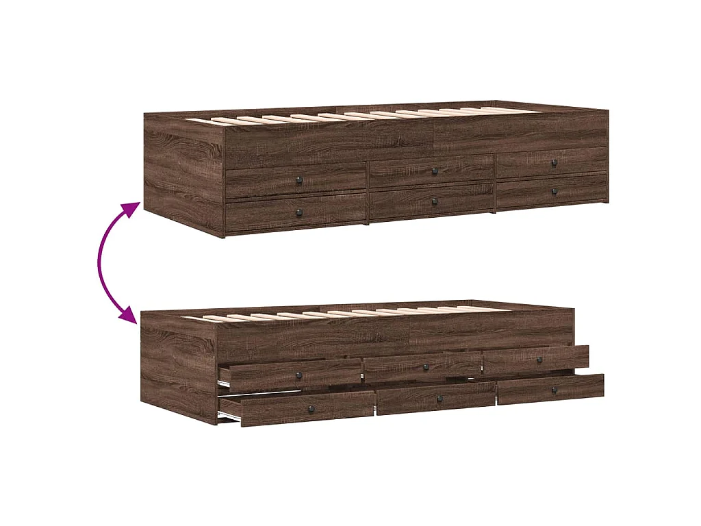 Lit de jour avec tiroirs sans matelas chêne marron 75x190 cm