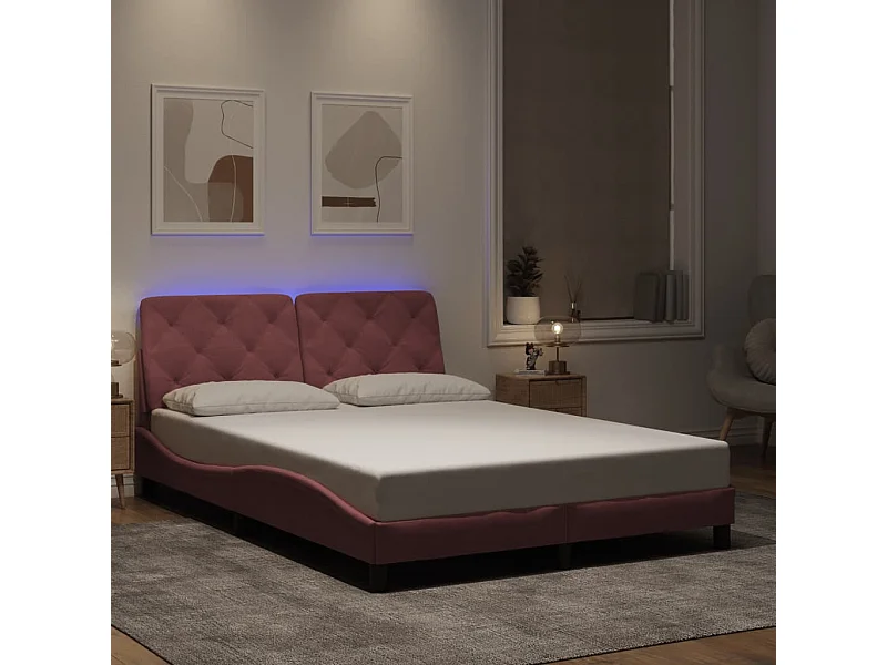 Estrutura de cama c/ luzes LED 120x200 cm veludo rosa