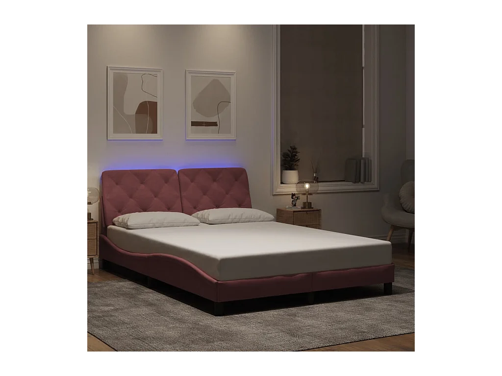 Bettgestell mit LED ohne Matratze Rosa 120x200 cm Samt