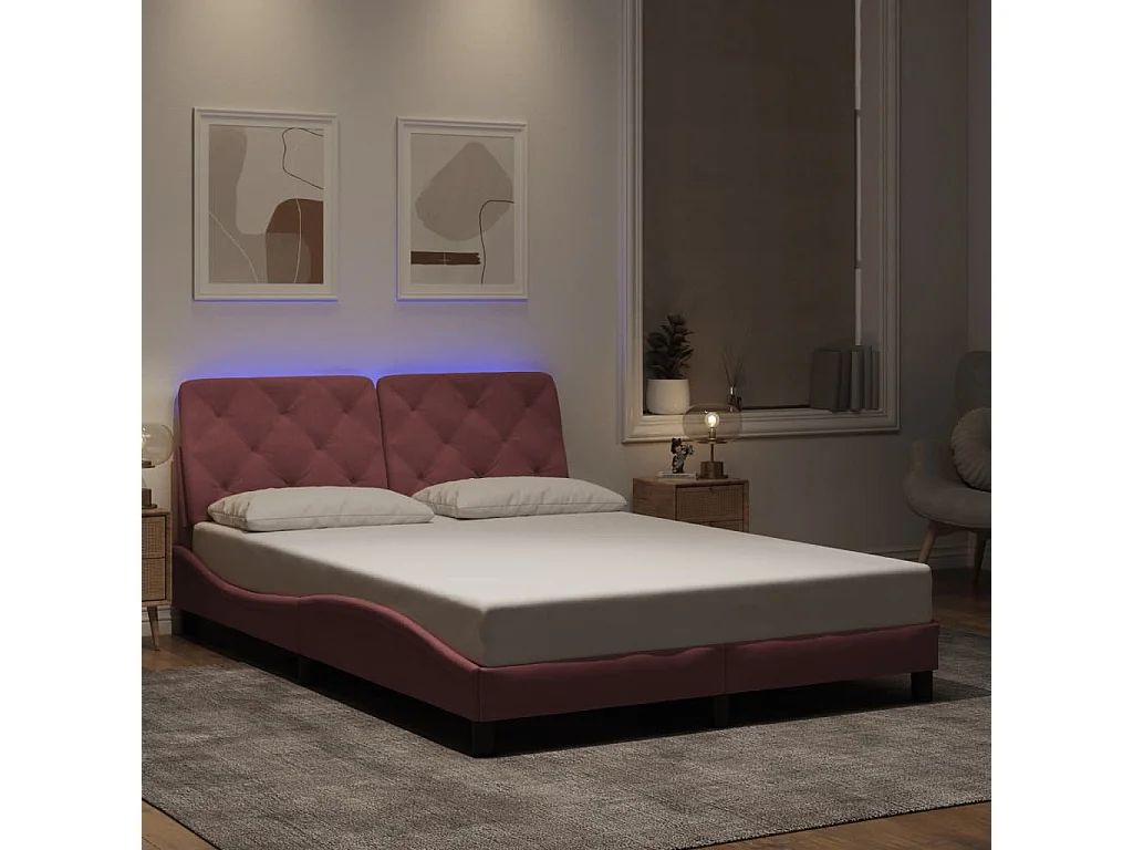Bedframe met LED zonder matras fluweel roze 120x200 cm