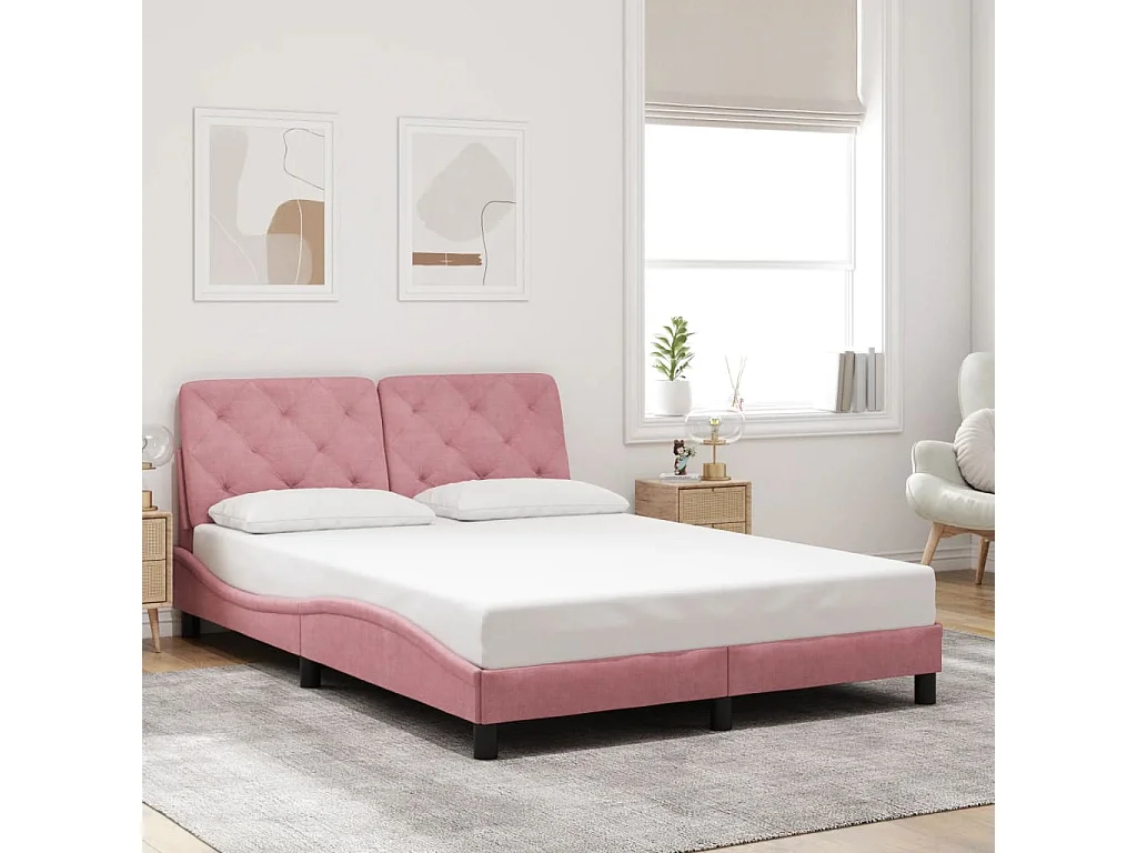 Bedframe met LED zonder matras fluweel roze 120x200 cm