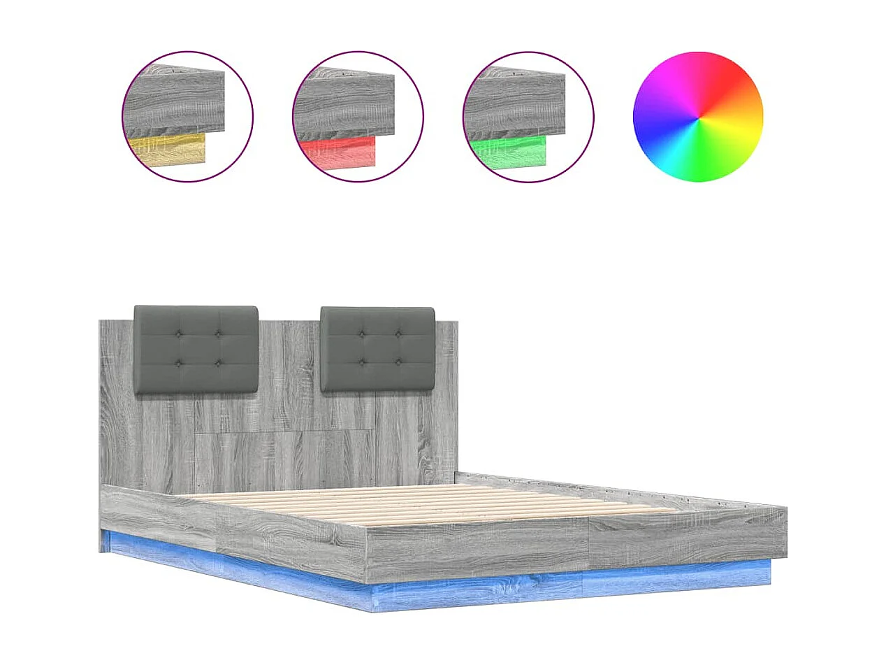 Estrutura de cama c/ cabeceira/luzes LED 120x190cm cinza sonoma