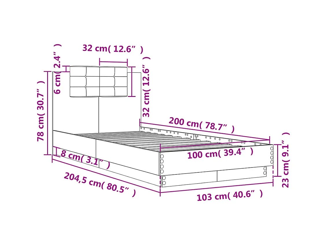 Cadre de lit avec LED sans matelas chêne sonoma 100x200 cm