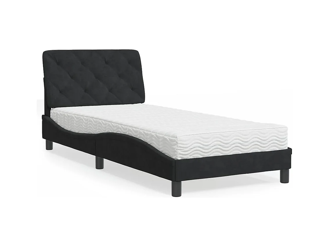 Lit avec matelas noir 80x200 cm velours