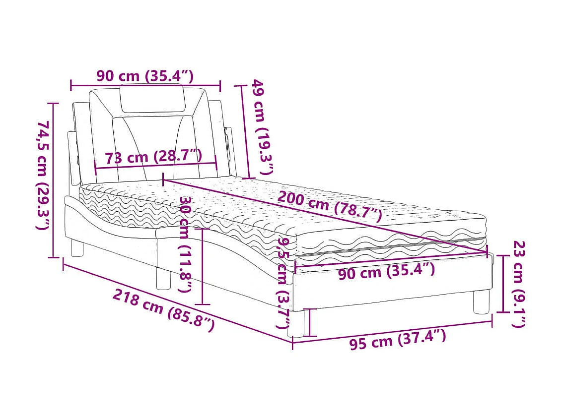 Lit Viana avec matelas blanc 90x200 cm similicuir