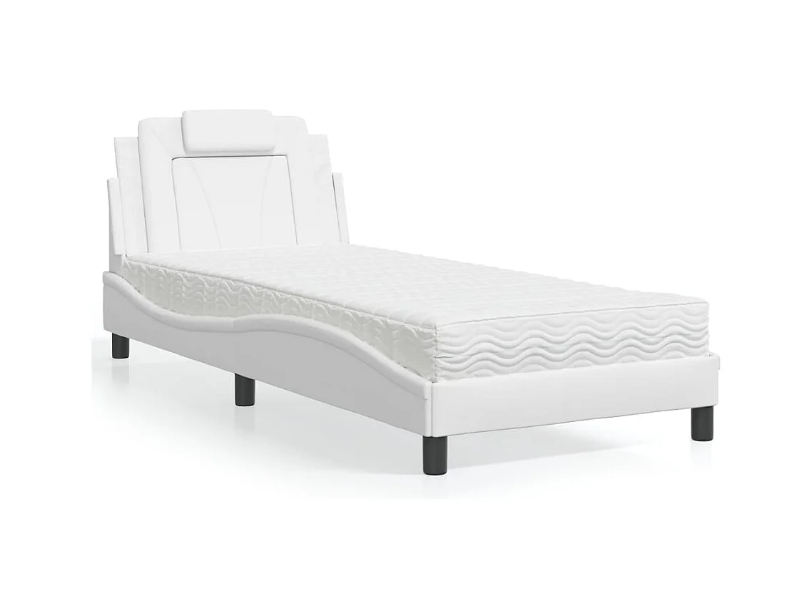 Lit avec matelas blanc 90x200 cm similicuir