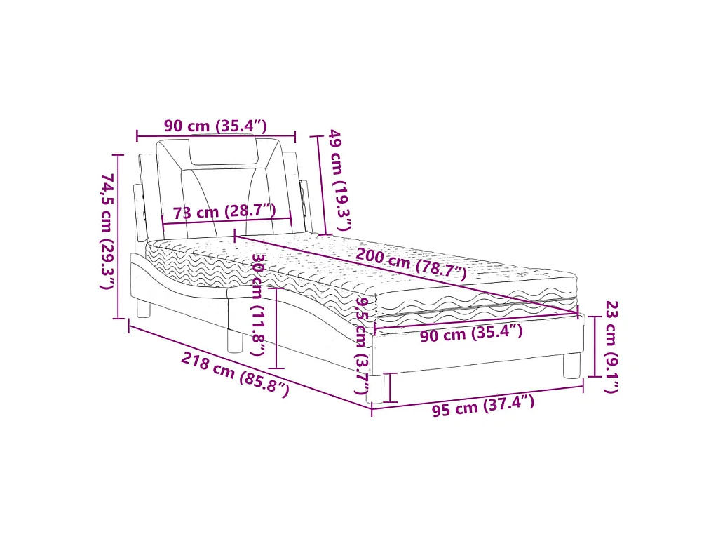 Letto Viana con Materasso Bianco 90x200 cm in Similpelle