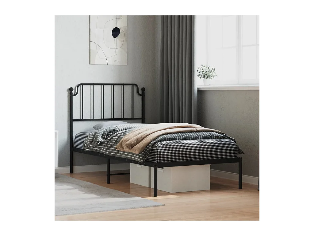 Bedframe met hoofdbord metaal zwart 90x190 cm