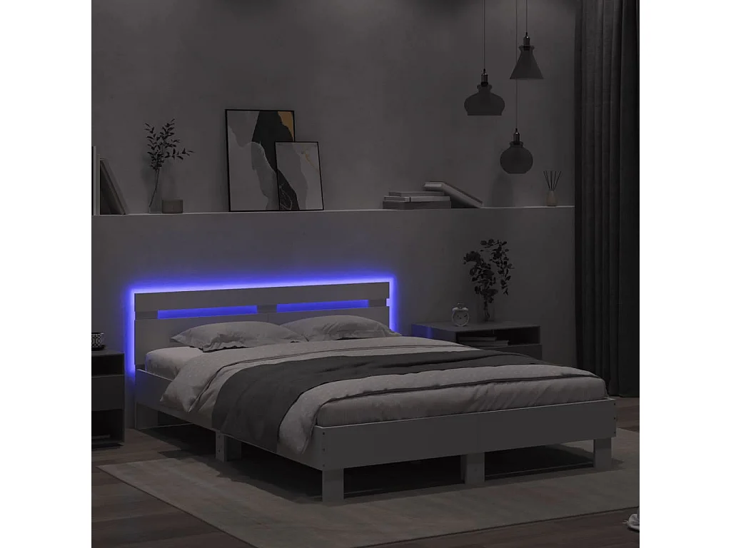 Bedframe met hoofdeinde en LED wit 140x190 cm